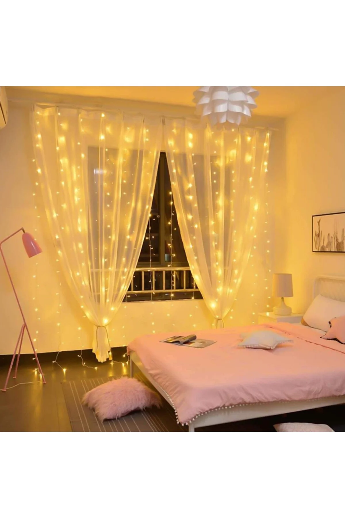 8 Fonksiyonlu Animasyonlu Perde LED Işık Kalın Telli Saçak 240 LED Işık 3 x 3 Metre