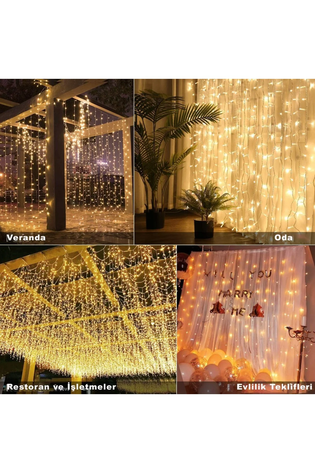 8 Fonksiyonlu Animasyonlu Perde LED Işık Kalın Telli Saçak 240 LED Işık 3 x 3 Metre