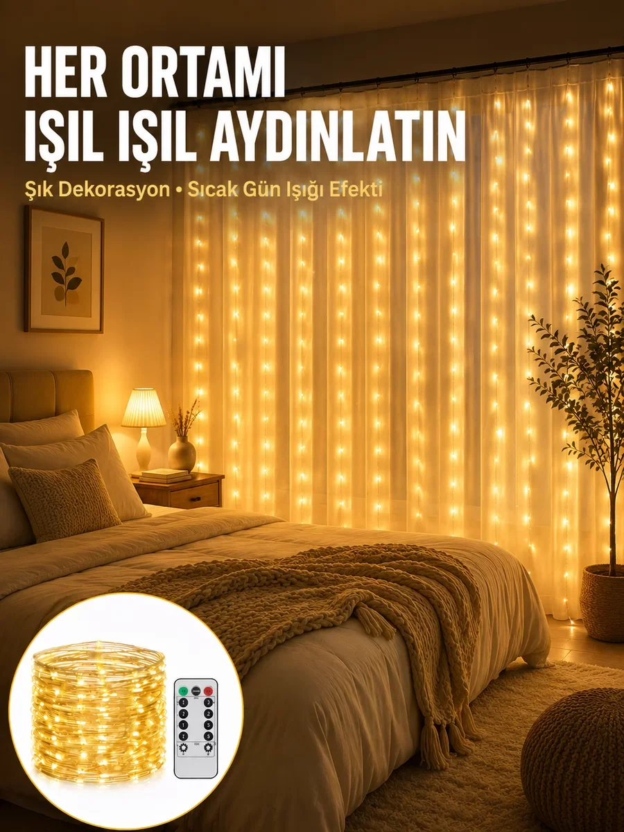 8 Fonksiyonlu Dekoratif Peri Led Işığı - Günışığı Renk ve USB Güçlü Yeni Nesil