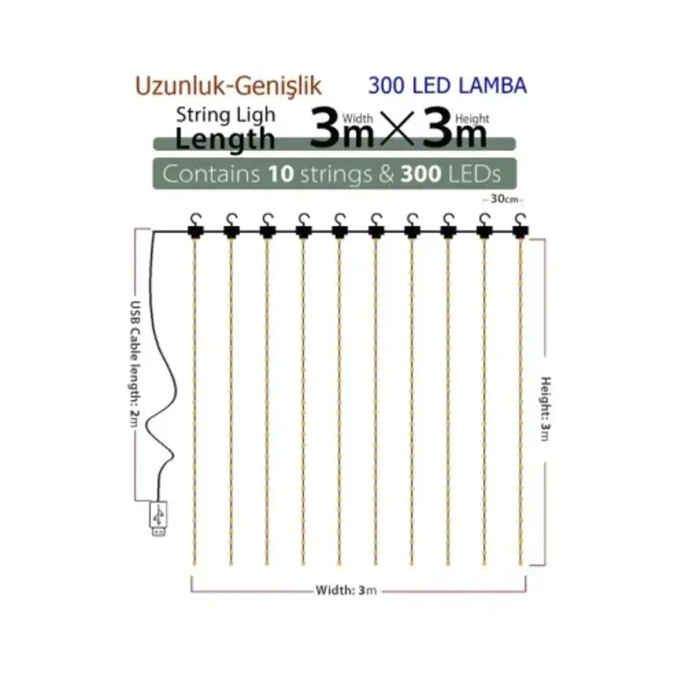 8 Fonksiyonlu Peri Perde Led Uzaktan Kumandalı Günışığı Perde Per