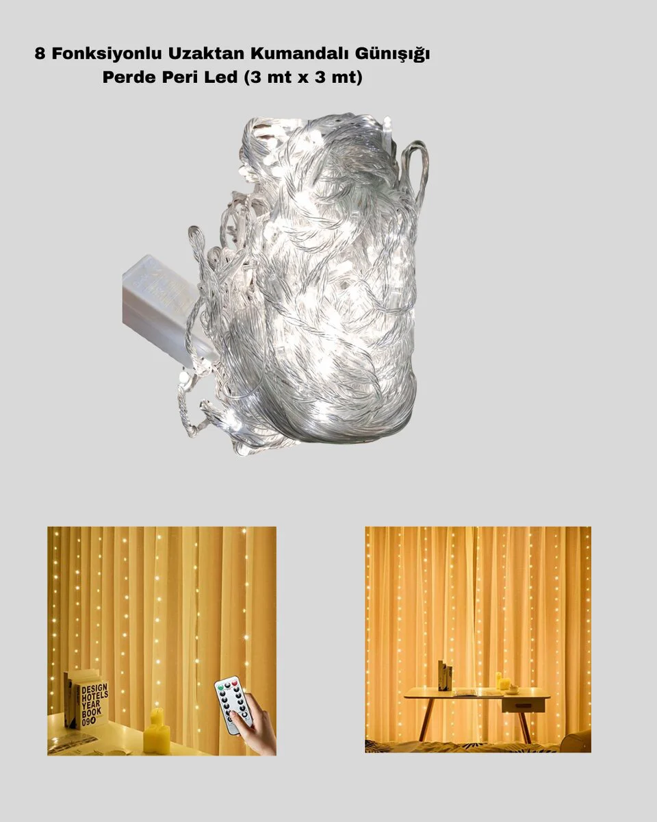 8 Fonksiyonlu Uzaktan Kumandalı Günışığı Perde Peri Led Dekoratif Işık
