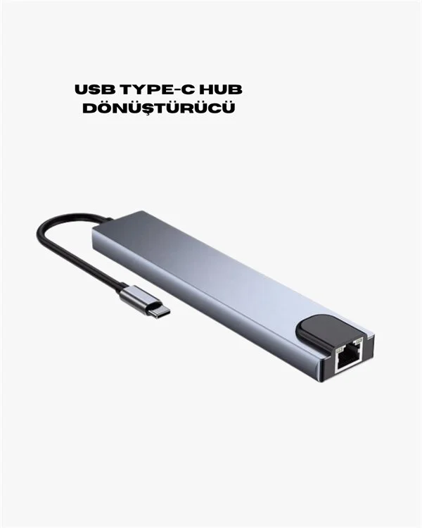 8-in-1 Type-C Dönüştürücü - 4K HDMI, 100W PD Şarj ve Ethernet ile Çözüm