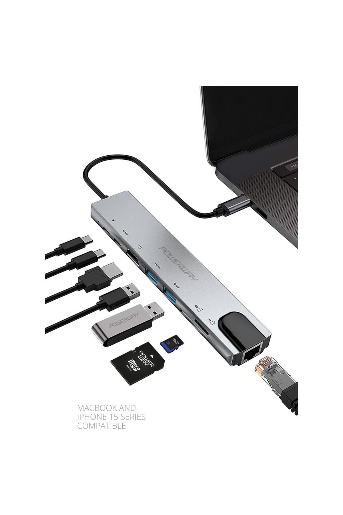Pmr 8 İn 1 Type-C Hub Dönüştürücü 4K Hdmi Usb Micro Sd Gigabyte Ether