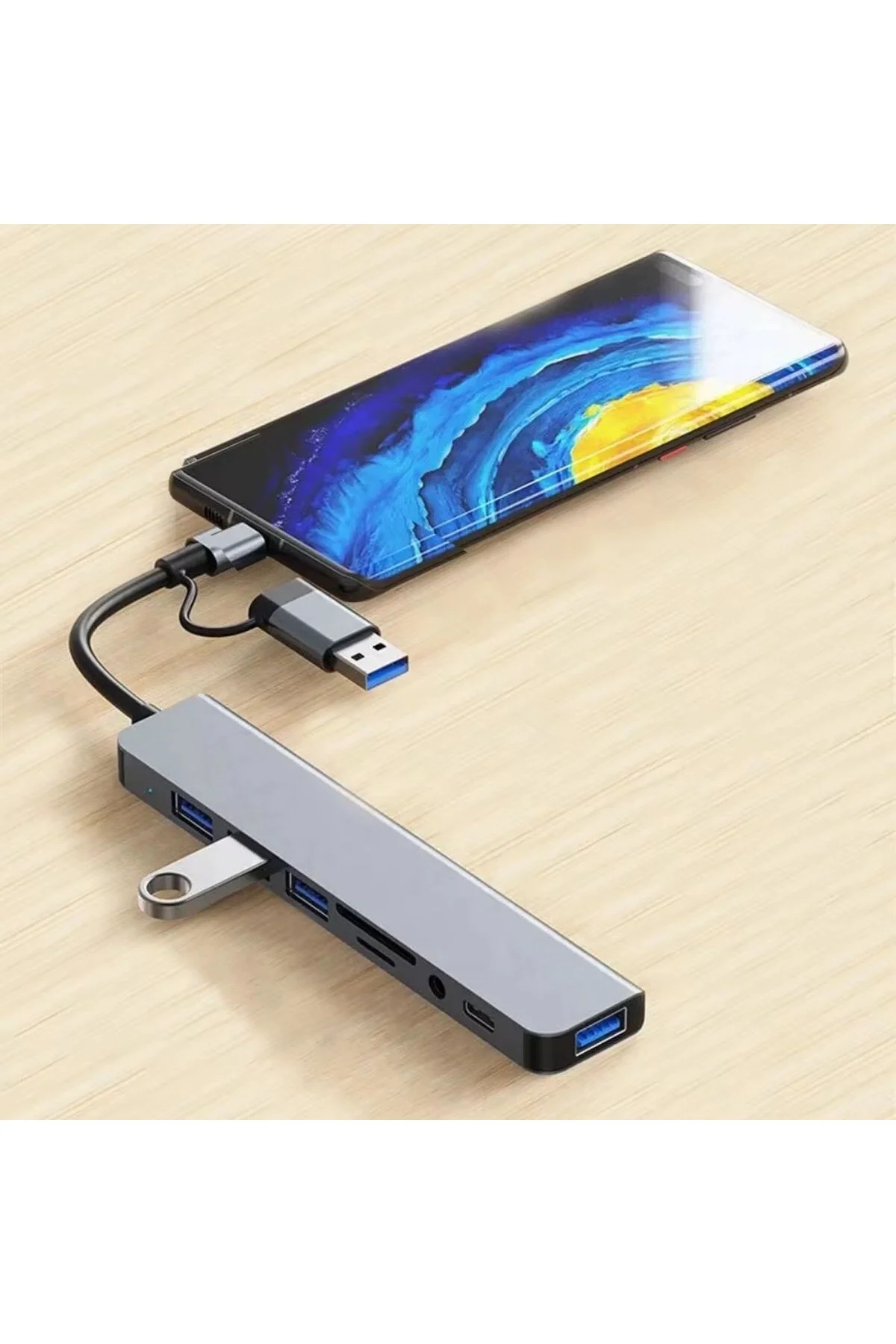 8 in 1 Usb Çevirici Notebook Macbook Type-C Uyumlu Görüntü Aktarıcı Hub - Görsel 7