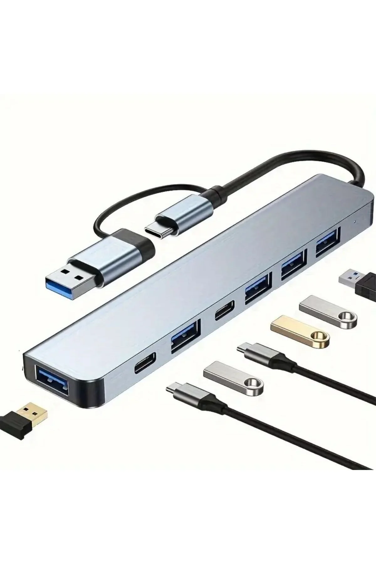 8 in 1 Usb Çevirici Notebook Macbook Type-C Uyumlu Görüntü Aktarıcı Hub - Görsel 5