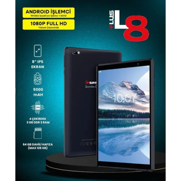 8 İnç IPS Ekranlı 4 Çekirdek 3GB RAM 64GB Hafızalı Tablet