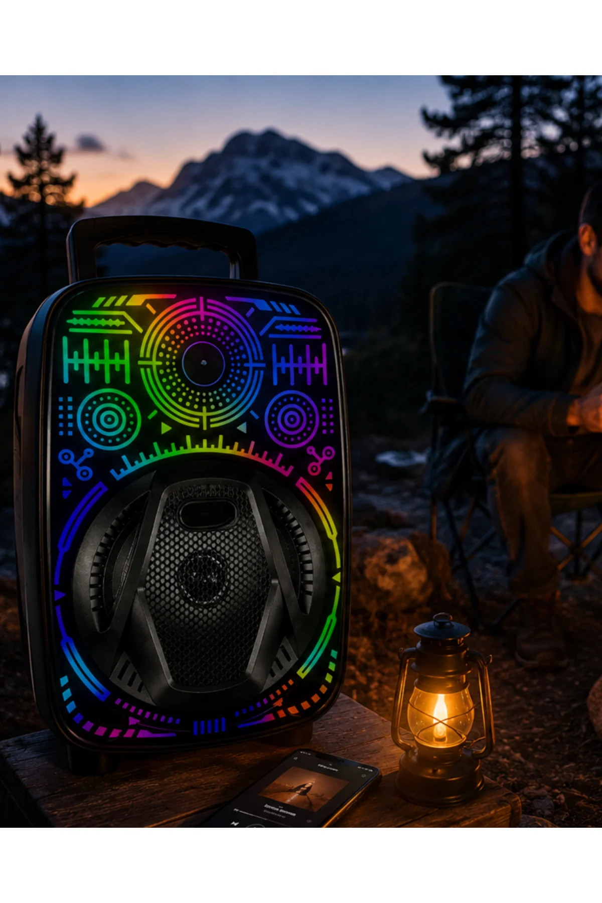 8 İnç Karaoke Hoparlör USB AUX FM Destekli Işıklı Speaker