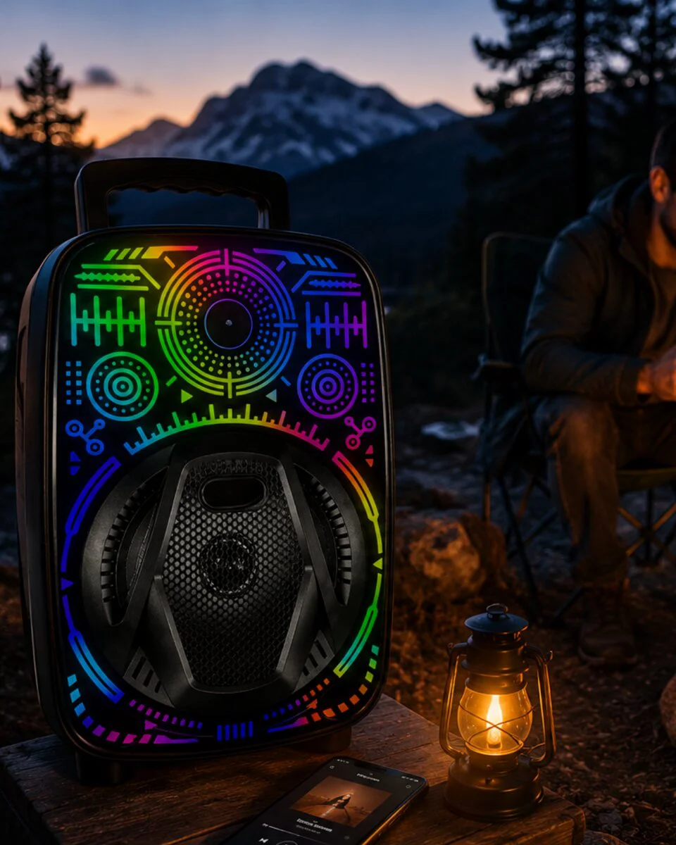 8 İnç Karaoke Hoparlör USB AUX FM Destekli Işıklı Speaker