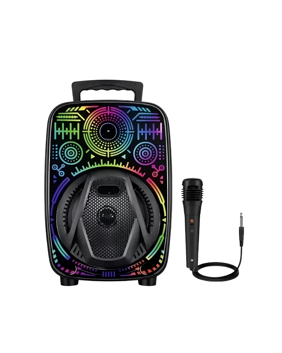 8 İnç Taşınabilir Karaoke Hoparlör - RGB Işıklı Bluetooth Speaker, Mikrofonlu Ev İçi Müzik Sistemi