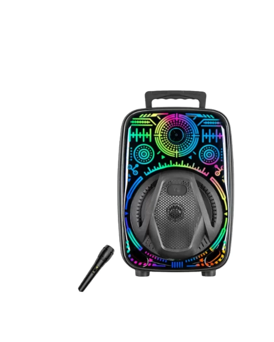 8 İnç Taşınabilir Karaoke Hoparlör - RGB Işıklı Bluetooth Speaker, Mikrofonlu Ev İçi Müzik Sistemi