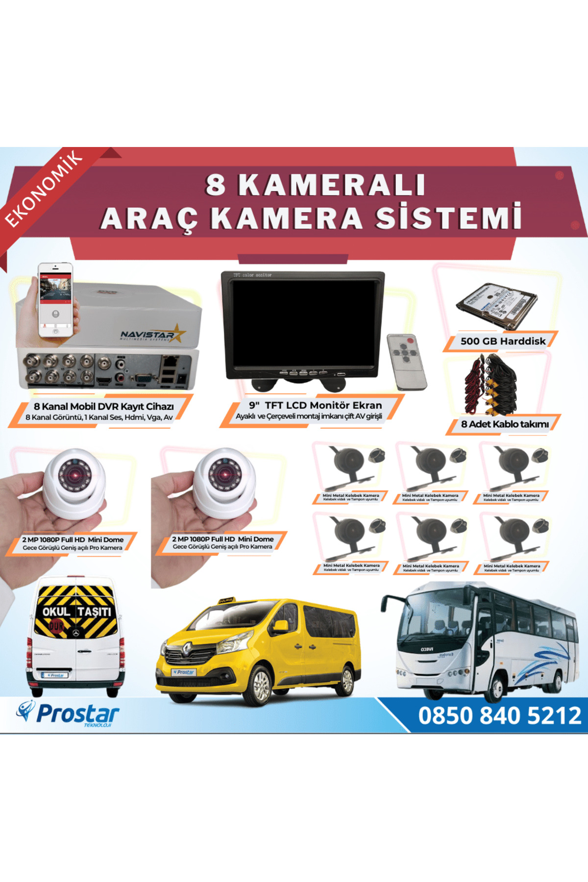 Navistar 8 Kameralı Kayıtlı 1 Tb Hdd 9 İnç Ekranlı Uzaktan İzlemeli Tak Ku