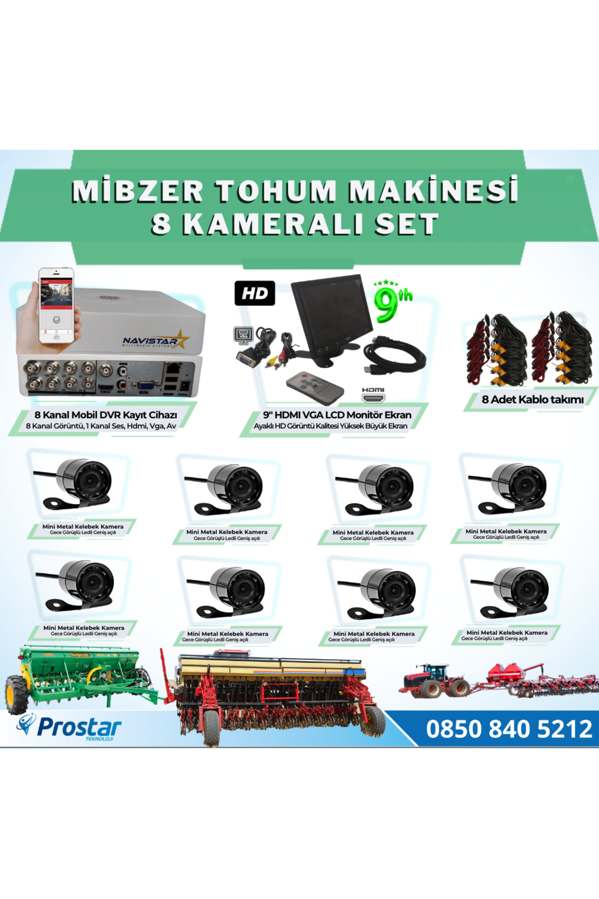 Navistar 8 Kameralı Mibzer Havalı Tohum Makinesi 9 İnç Hdmi Monitörlü Kame