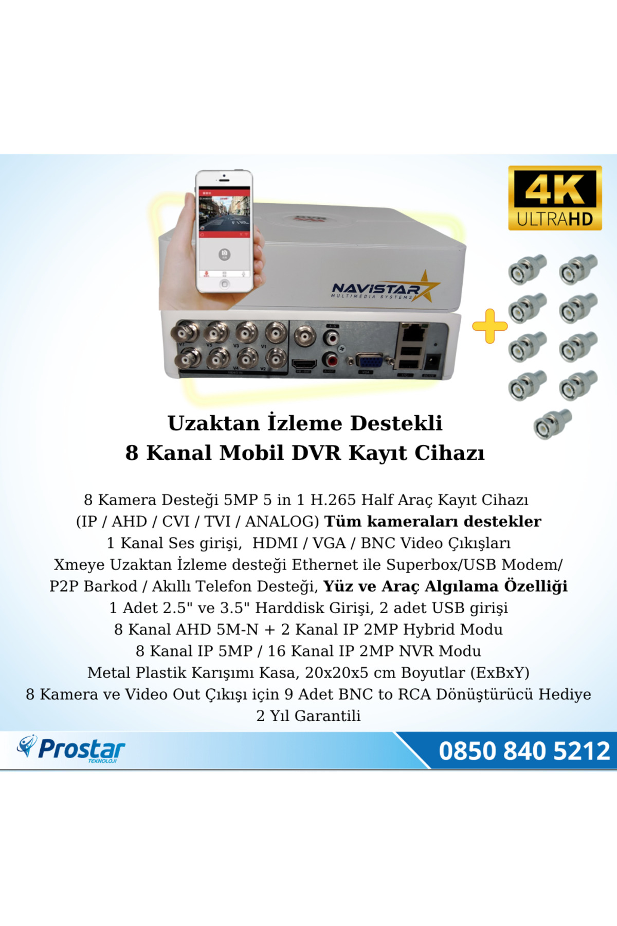 Navistar 8 Kanal Ekonomik Mobil Dvr Kayıt Cihazı Uzaktan İzleme Destekli H