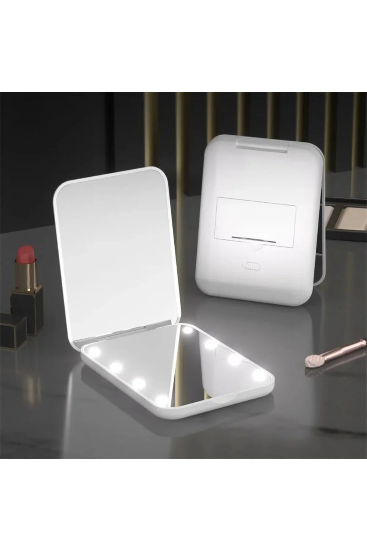 8 LED Işıklı Cep Çanta Cüzdan Makyaj Aynası - 1X 3X Yakınlaştırma