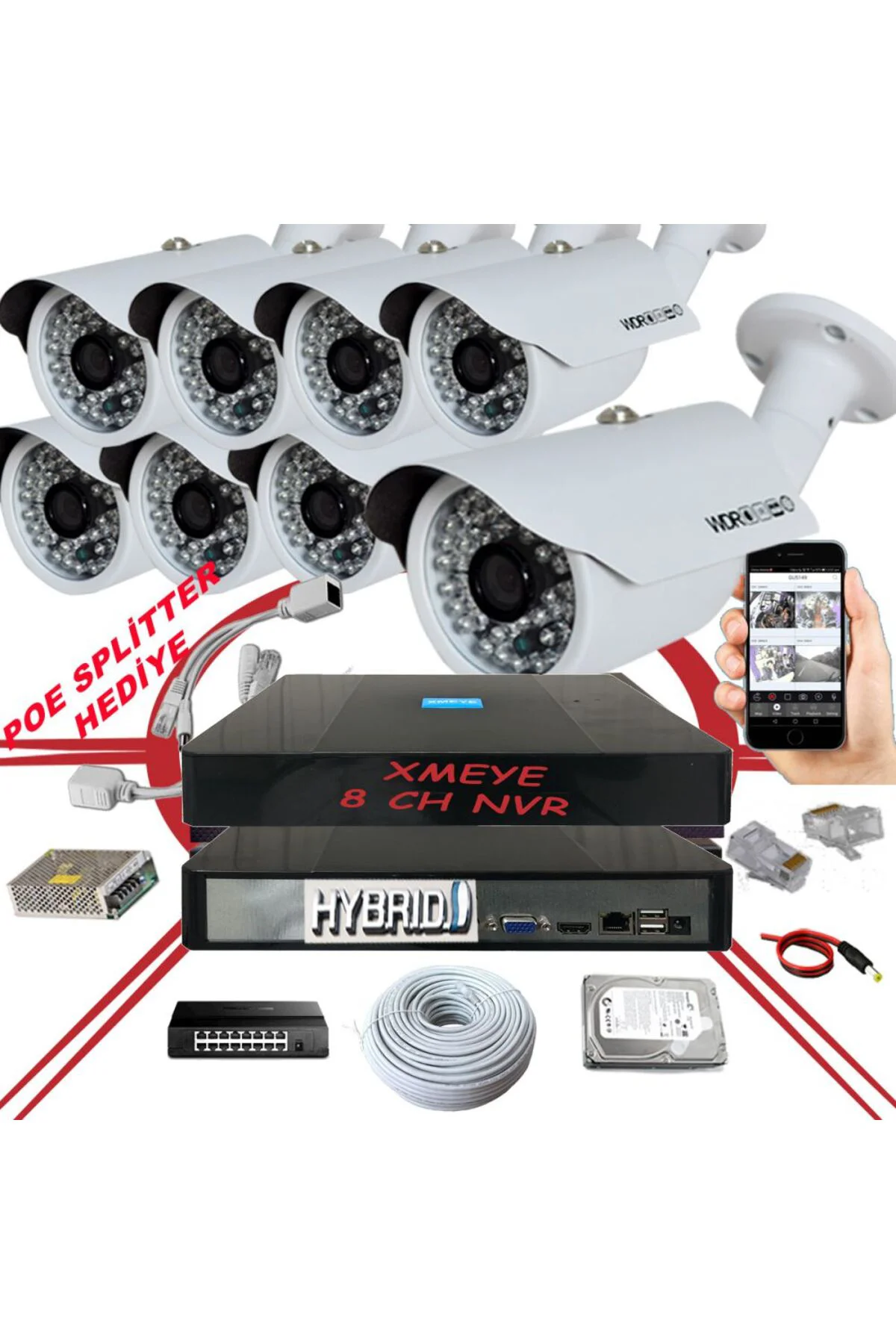 8' li 5 MP 1940P Sensör 6 Megapiksel Sony Lens Metal Kasa IP Güvenlik Kamerası Seti_BS 748IP 8' li 5 MP 1940P Sensör 6 Megapiksel Sony Lens Metal Kasa IP Güvenlik Kamerası Seti_BS 748IP