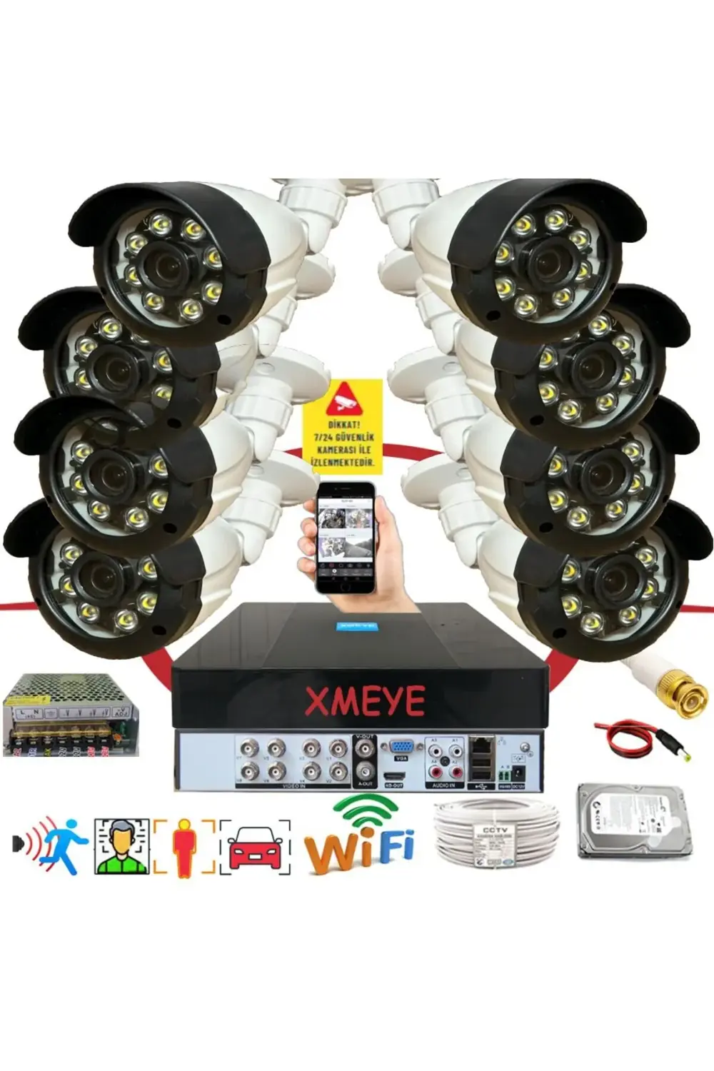 8 li Araç İnsan Yüz Tanımalı Hareket Algılayan 5 MP Lens 8 Warm L