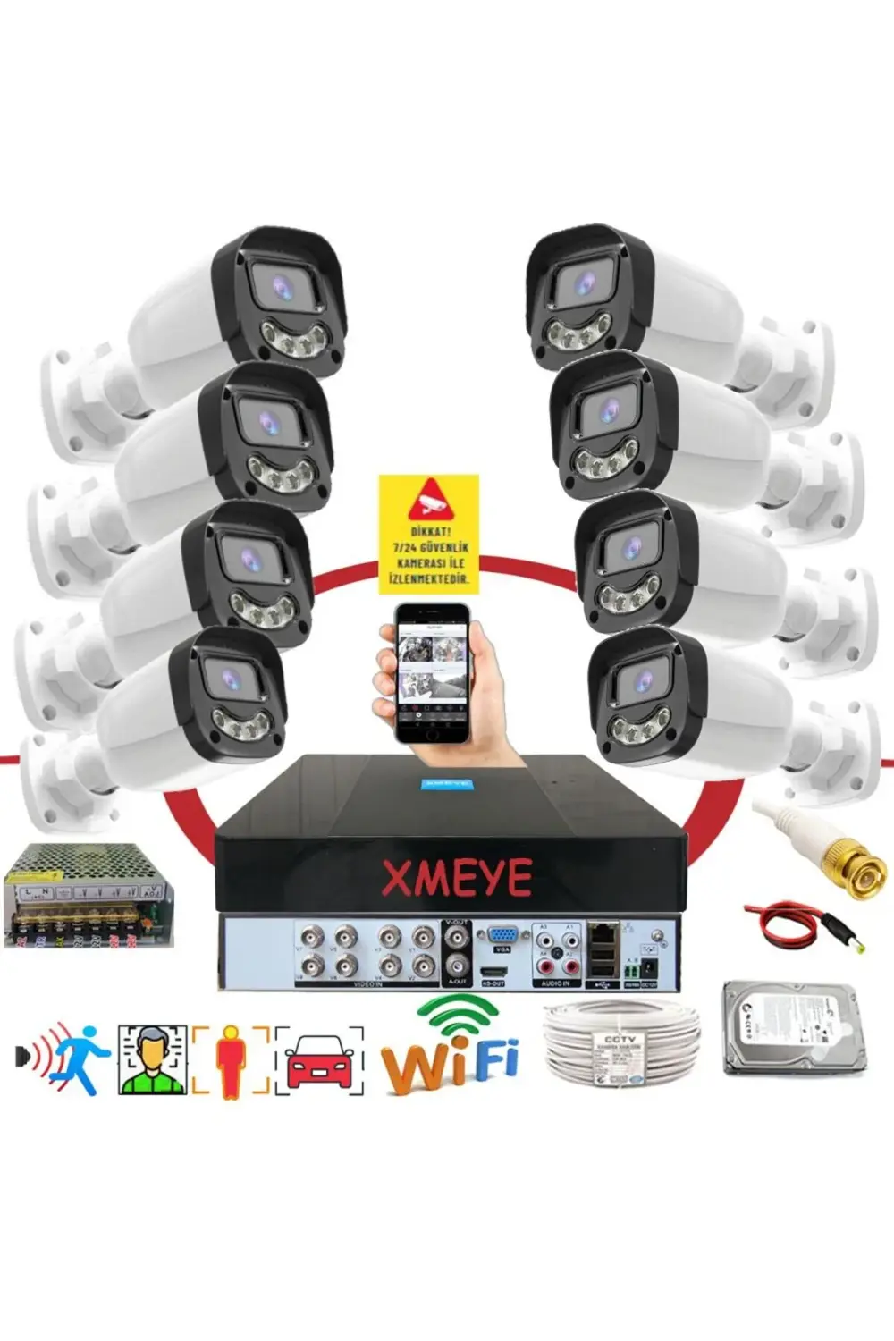 8 li Araç İnsan Yüz Tanımalı Hareket Algılayan 5 MP Lens 4 Warm L