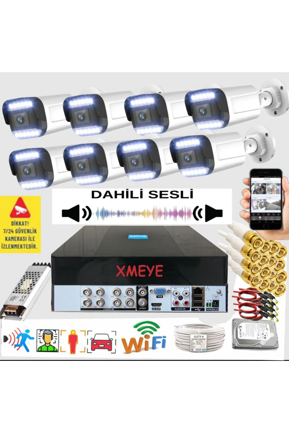 8 li Sesli Araç İnsan Yüz ve Hareket Algılayan 5 MP Lens 12 Warm 