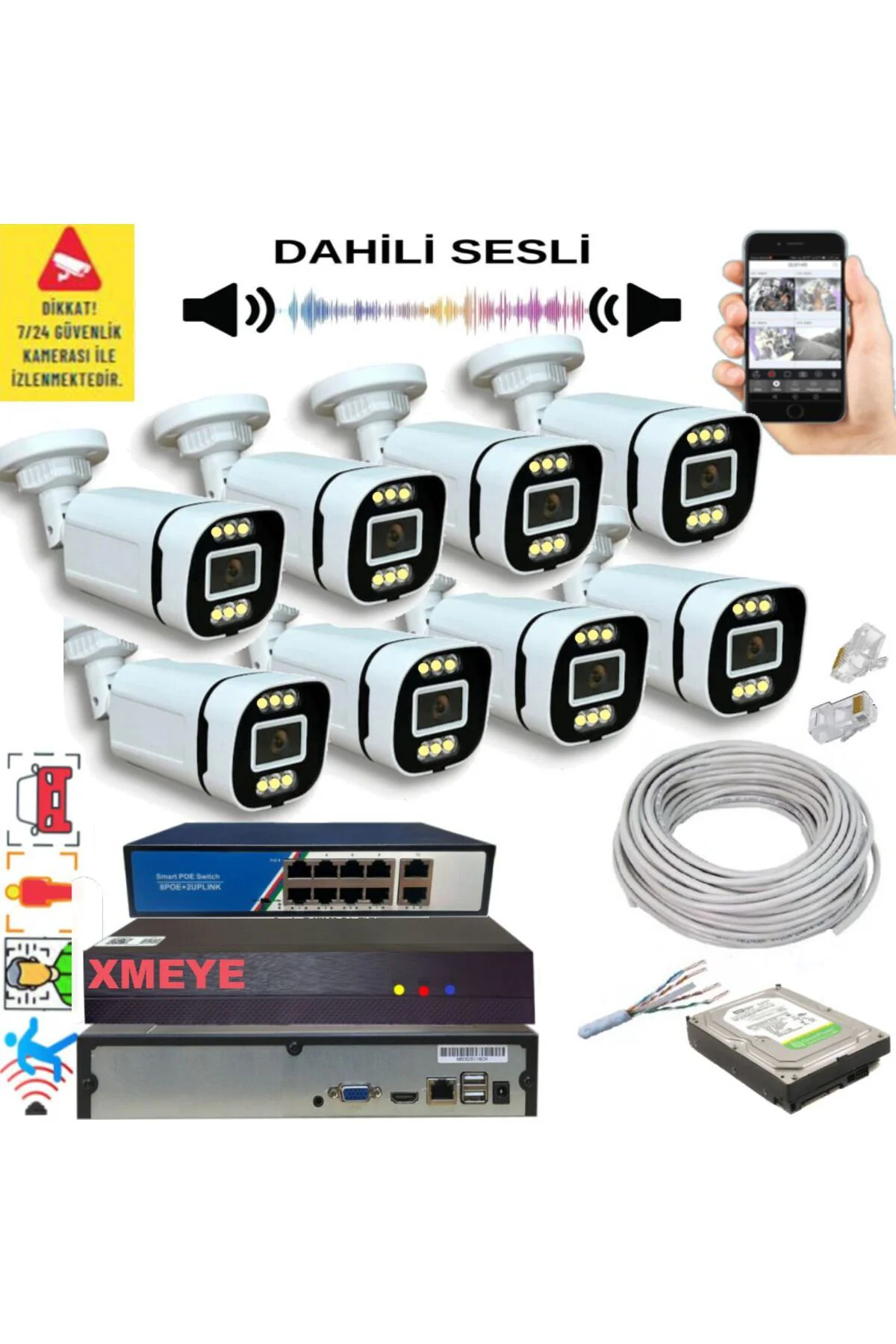 8 li Yapay Zeka Destekli 5 MP Görüntü POE li Sesli 6 Warm Led Gec 8 li Yapay Zeka Destekli 5 MP Görüntü POE li Sesli 6 Warm Led Gec