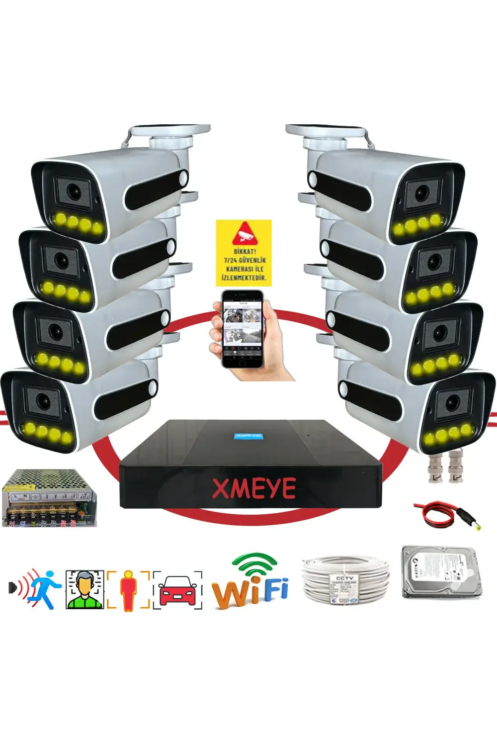 8 li Yapay Zeka Destekli Araç Yüz ve İnsan Tanımalı Gece Renkli G 8 li Yapay Zeka Destekli Araç Yüz ve İnsan Tanımalı Gece Renkli G