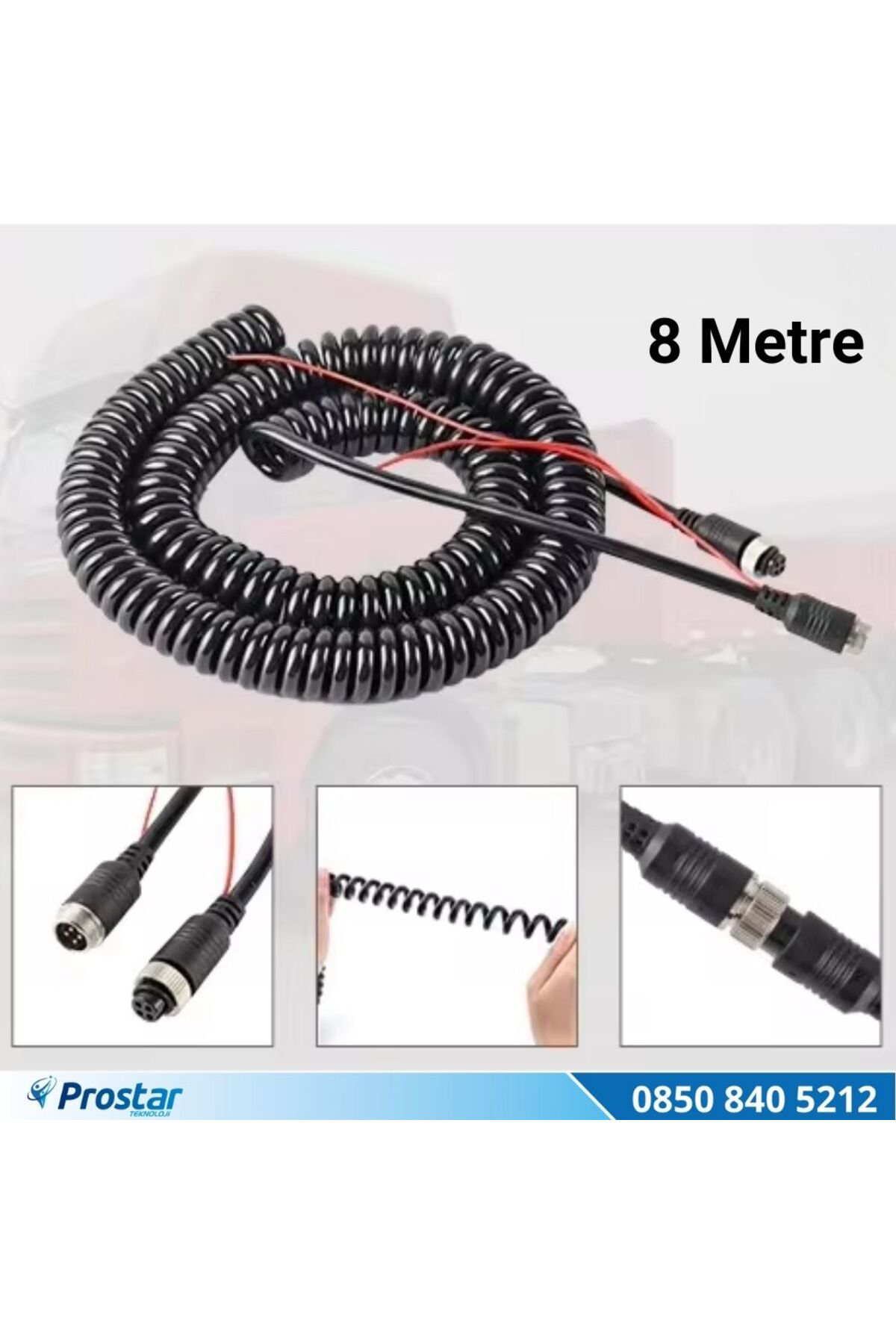 Navistar 8 Metre 4 Pin Aviation Trigger Tetik Destekli Spiral Uzatma Kablo