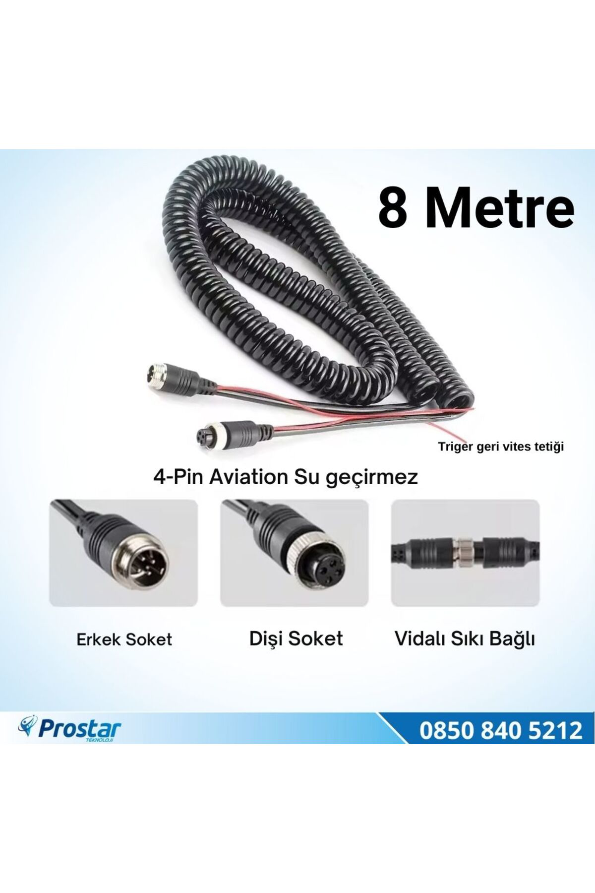 Navistar 8 Metre 4 Pin Aviation Trigger Tetik Destekli Spiral Uzatma Kablo