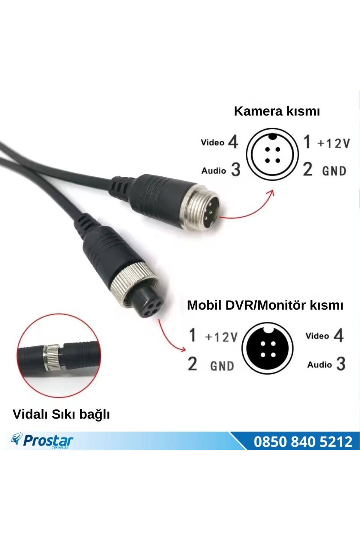 Navistar 8 Metre 4 Pin Aviation Trigger Tetik Destekli Spiral Uzatma Kablo