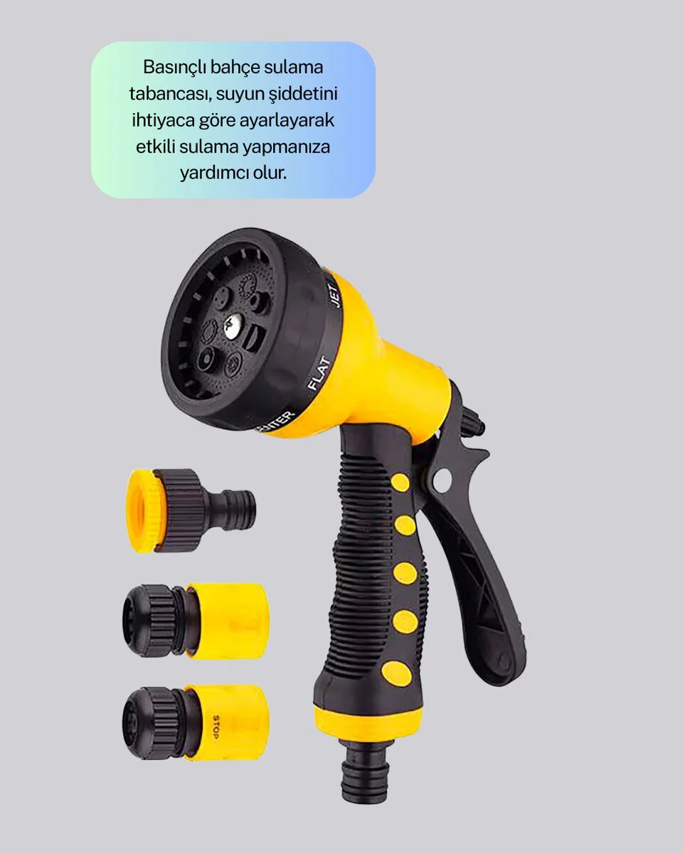8 Modlu Bahçe Sulama Tabancası - Ayarlanabilir Basınçlı, Pratik ve Dayanıklı