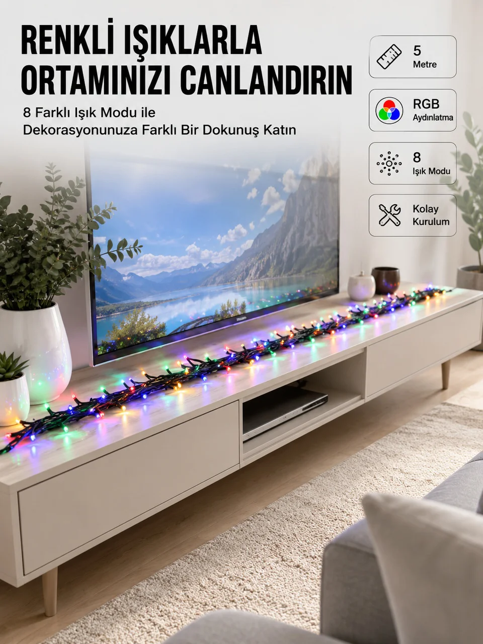 8 Modlu Led Işık Zinciri İç Mekan Dekoratif Aydınlatma - Lisinya Diğer Fiyatı, Yorumları ve Özellikleri