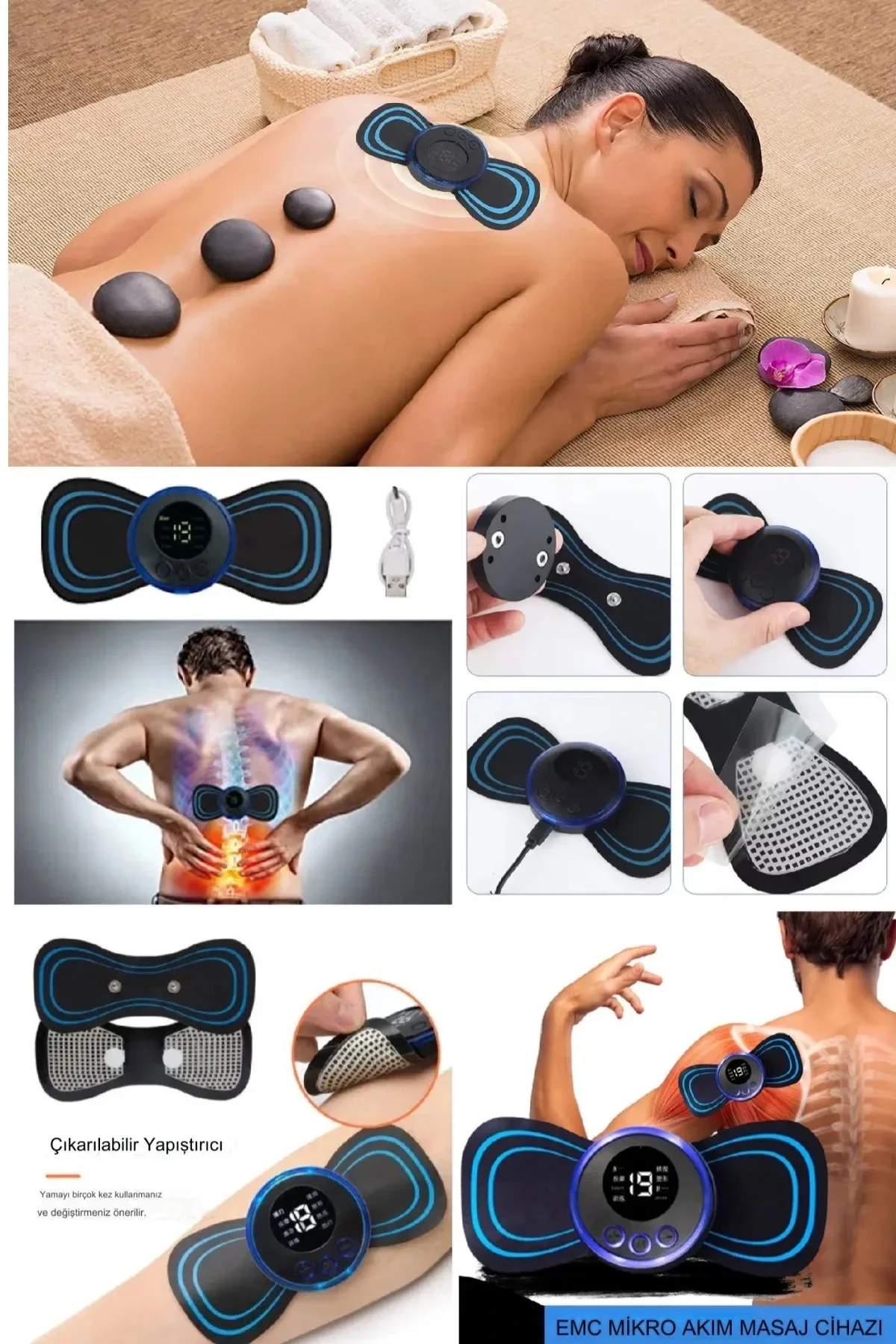 8 Modlu Mini Şarjlı Kelebek LCD Ekran Ems Boyun Omuz Kol Sırt Ele