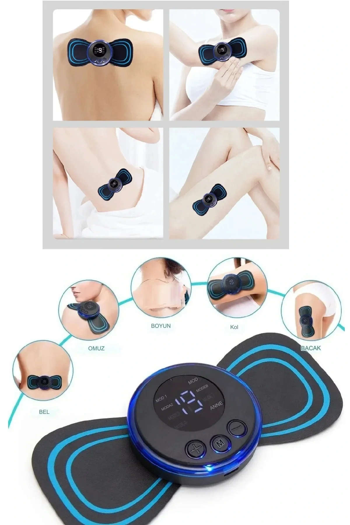 8 Modlu Mini Şarjlı Kelebek LCD Ekran Ems Boyun Omuz Kol Sırt Ele