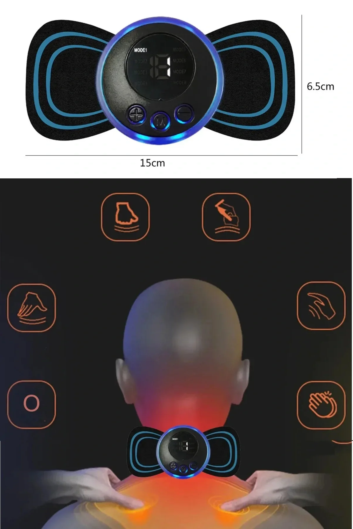 8 Modlu Mini Şarjlı Kelebek LCD Ekran Ems Boyun Omuz Kol Sırt Ele