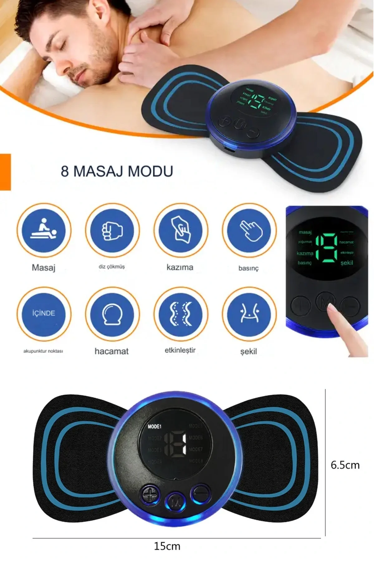 8 Modlu Mini Şarjlı Kelebek LCD Ekran Ems Boyun Omuz Kol Sırt Ele