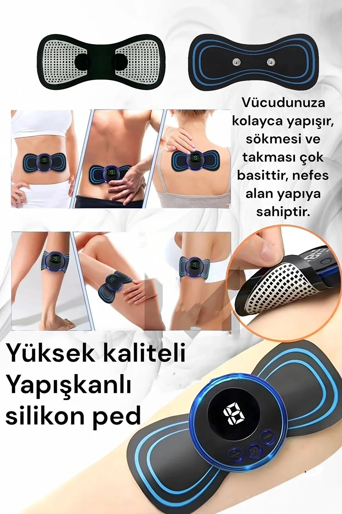 8 Modlu Mini Şarjlı Kelebek LCD Ekran Ems Boyun Omuz Kol Sırt Elektrikli Masaj Bantı Kas Stimülatörü