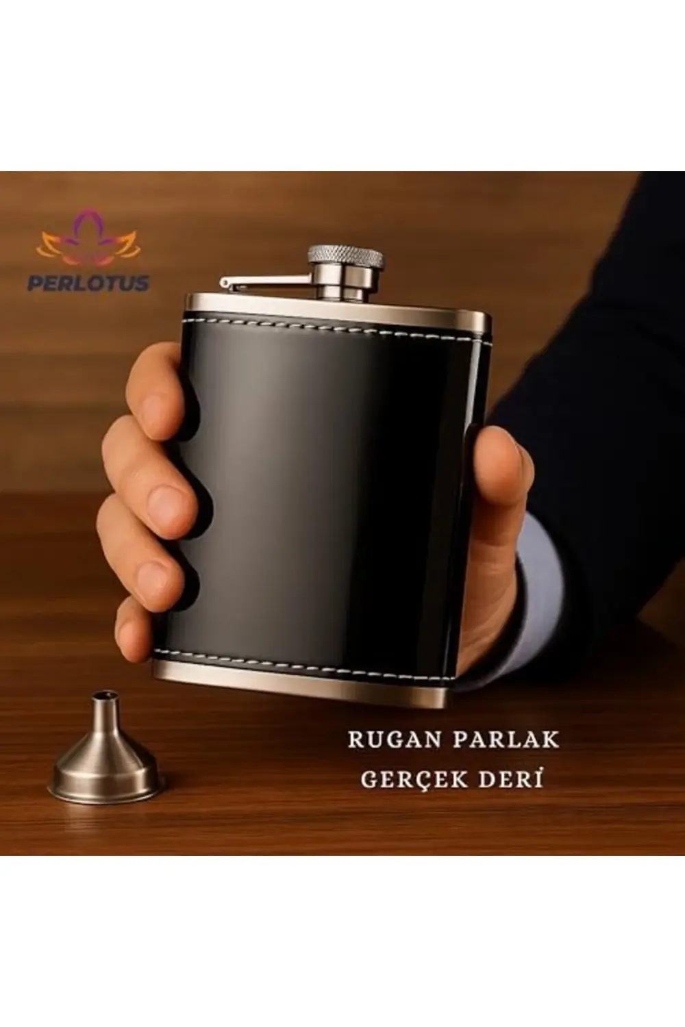 8 Oz 240 cc Rugan Siyah Hakiki Deri Viski Cep Matarası Shot Barda