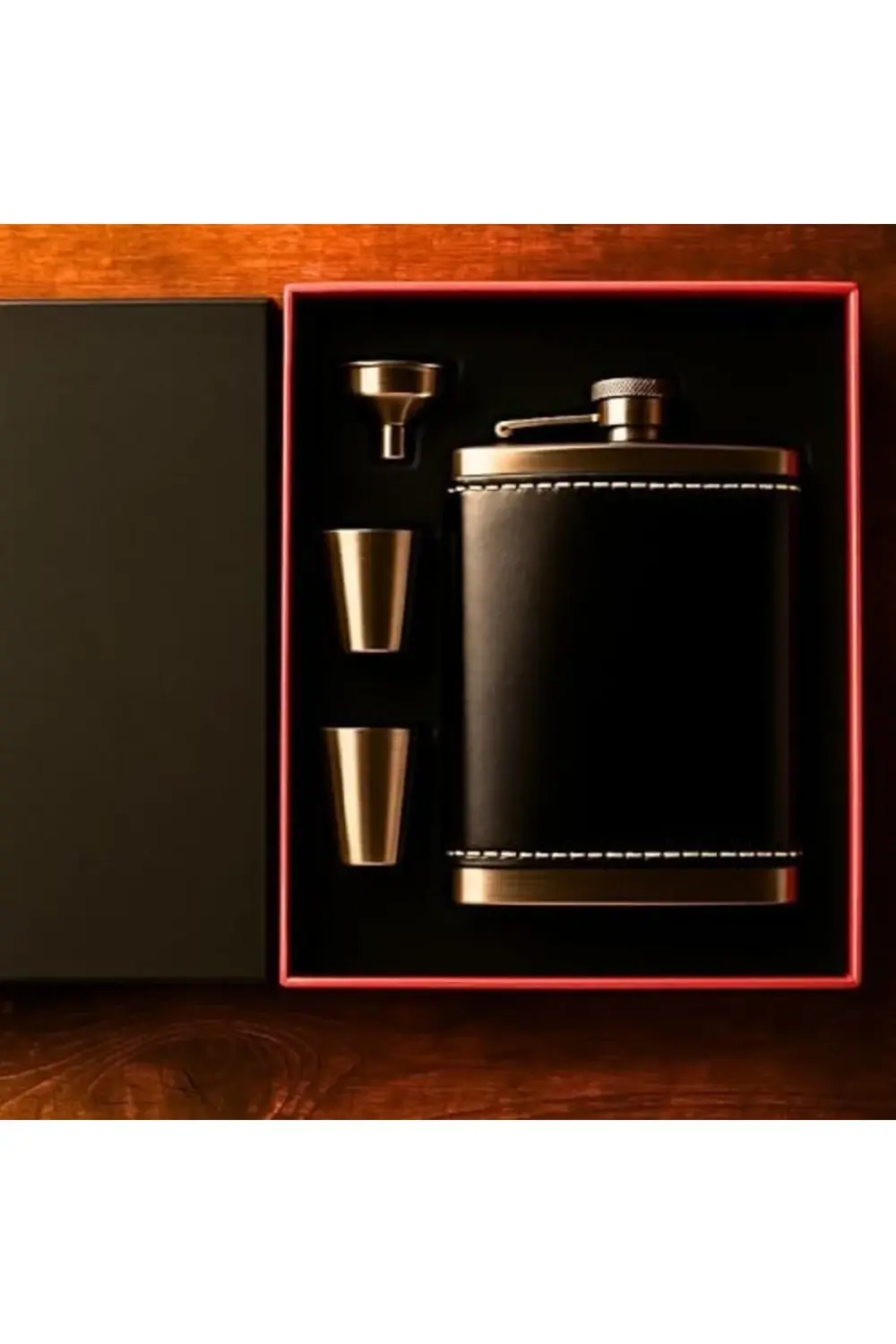 8 Oz 240 cc Rugan Siyah Hakiki Deri Viski Cep Matarası Shot Barda