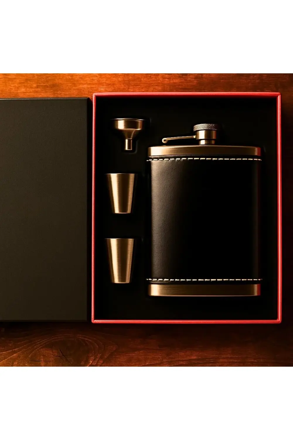 8 Oz 240 cc Rugan Siyah Hakiki Deri Viski Cep Matarası Shot Barda