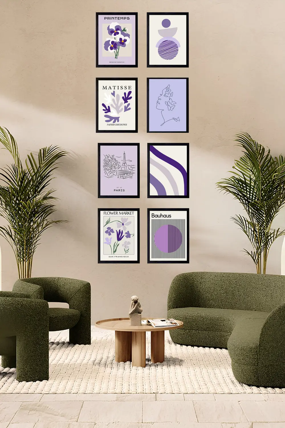 8' Parça Çerçeve Görünümlü Modern MDF Tablo Seti- Salon, Oturma O
