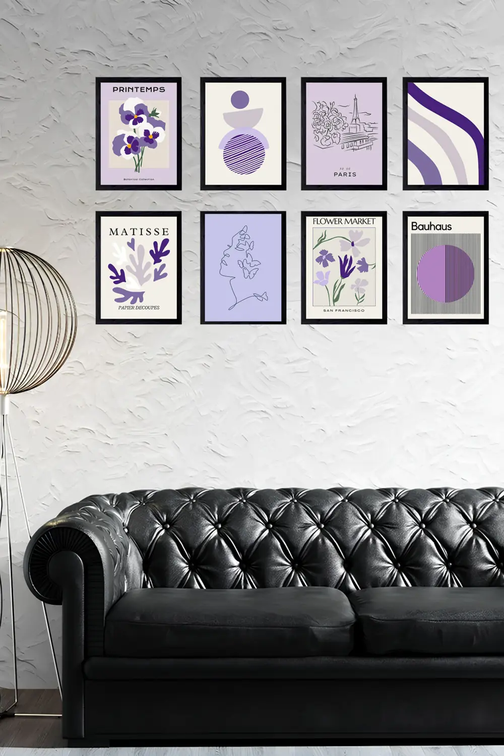 8' Parça Çerçeve Görünümlü Modern MDF Tablo Seti- Salon, Oturma O