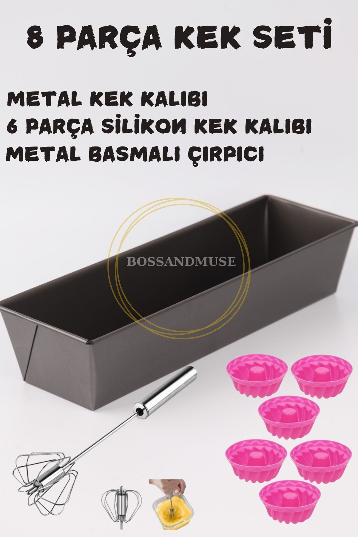 8 Parça Pasta Seti Metal Kek Kalıbı 6'lı Mufin Silikon Kek Kalıbı Yumurta Çırpıcı