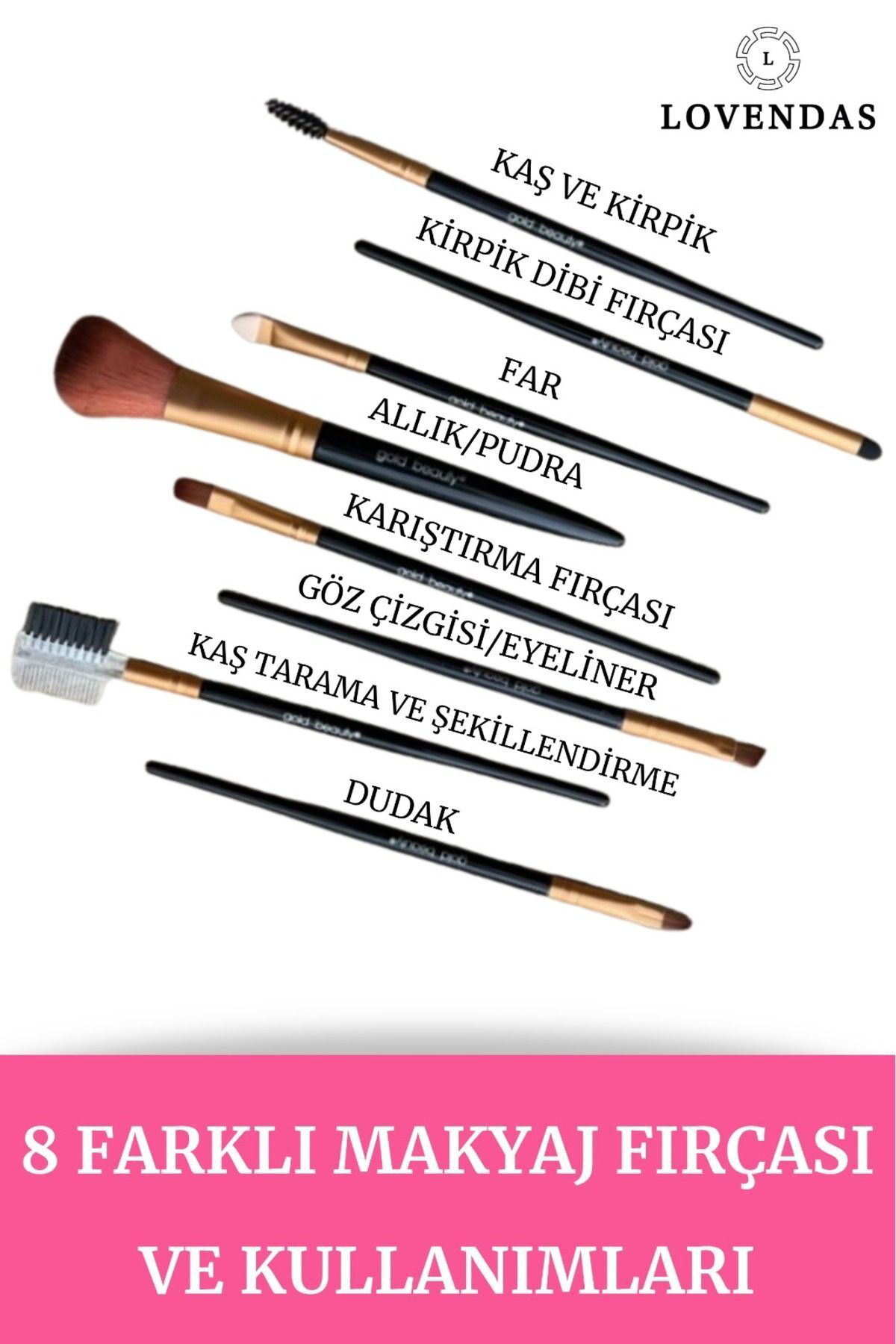 Lovendas 8 Parça Profesyonel Makyaj Fırça Seti - İhtiyaç Olan Tüm Fırçalar