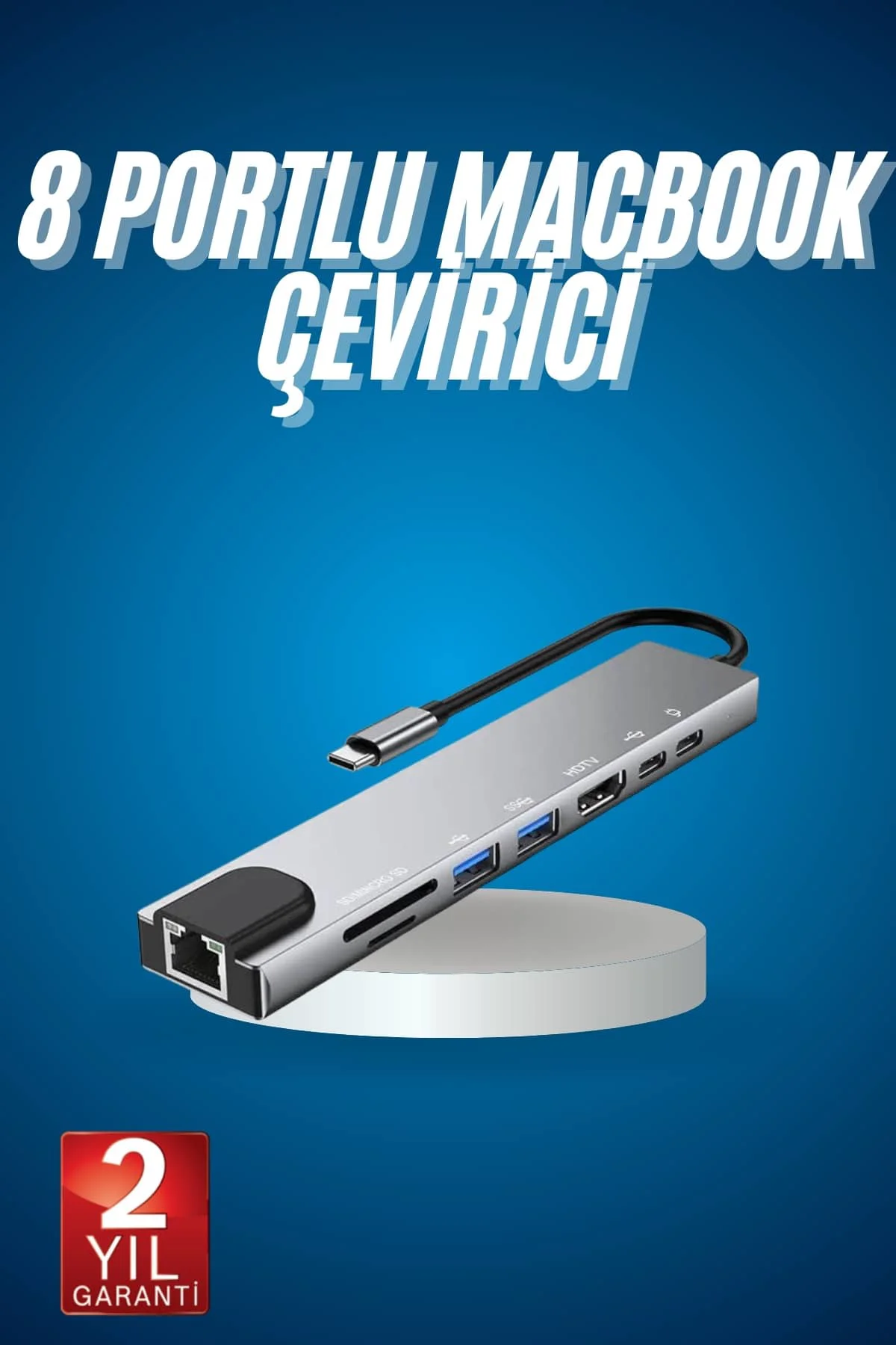 8 Port Çoklayıcı Macbook Ile Uyumlu Çoğaltıcı Type-C dönüştürücü 