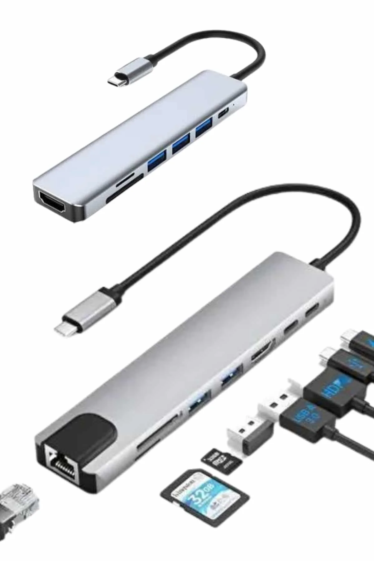 8 Port Çoklayıcı Macbook Ile Uyumlu Çoğaltıcı Type-C Dönüştürücü Tf Sd Kart - Görsel 3