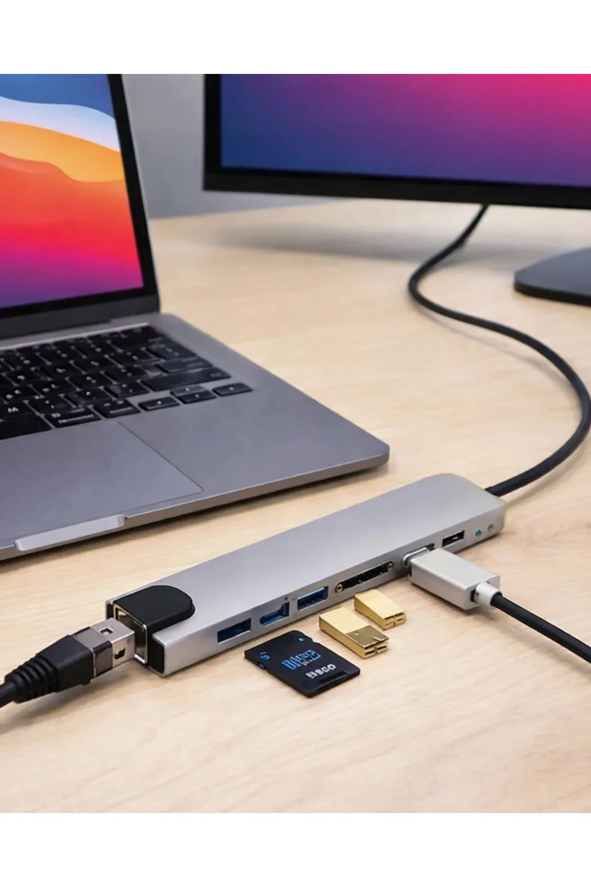 8 Port Type C Hub USB HDMI RJ45 SD TF Kart Okuyucu Çoklayıcı