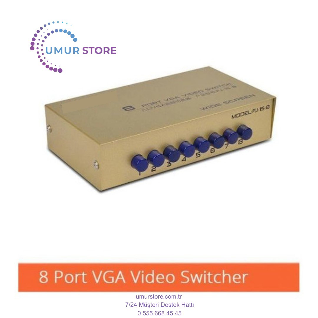 Herz 8 Port Vga Switch 8 Cihaz 1 Monitör 8 Kasa 1 Monitör Seçmeli Swit