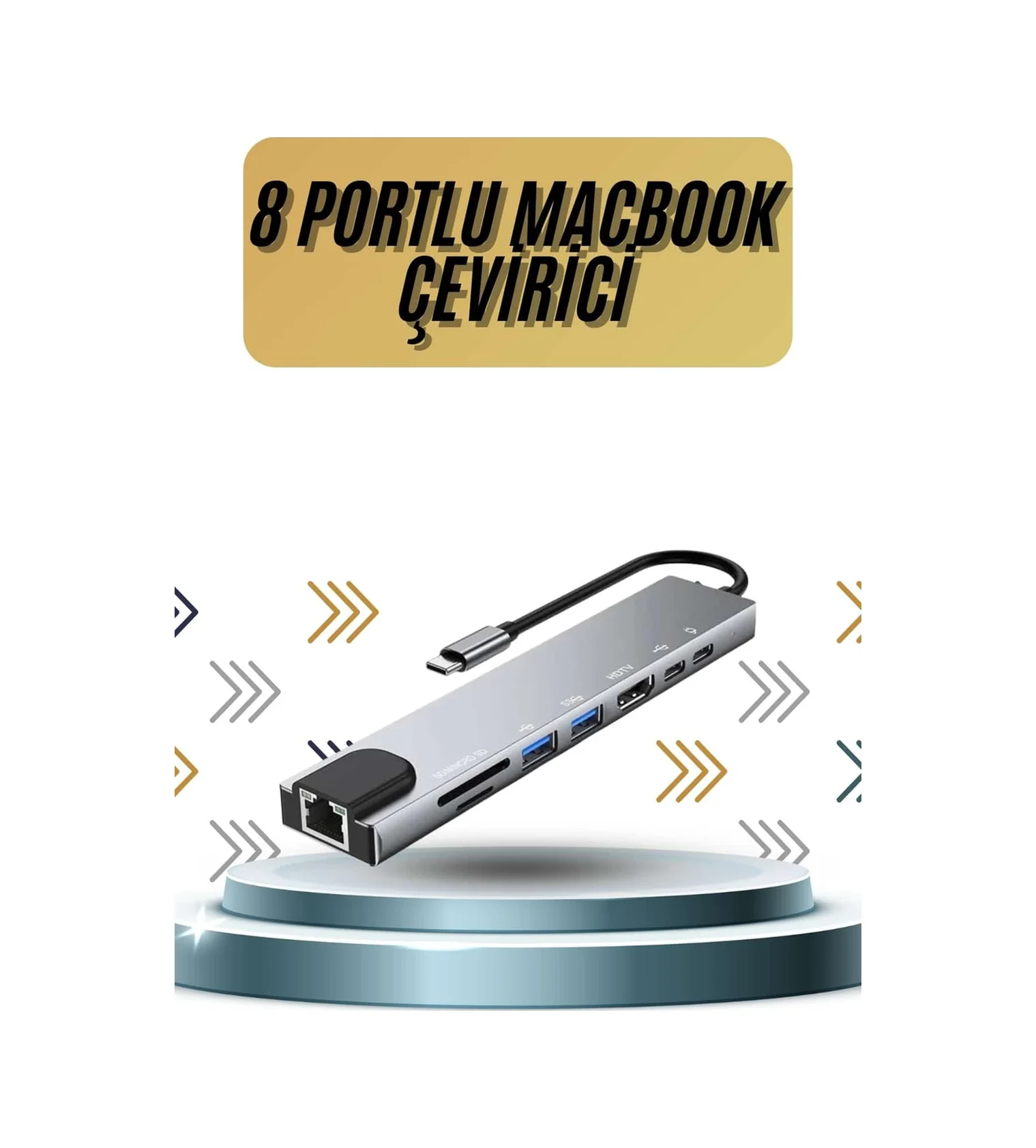 8 Portlu Macbook Çevirici Type C Hub Sd Tf Usb Çoğaltıcı Ethernet
