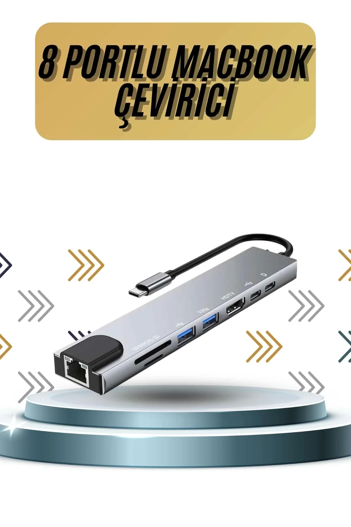 8 Portlu Macbook Çevirici Type C Hub SD TF USB Çoğaltıcı Ethernet