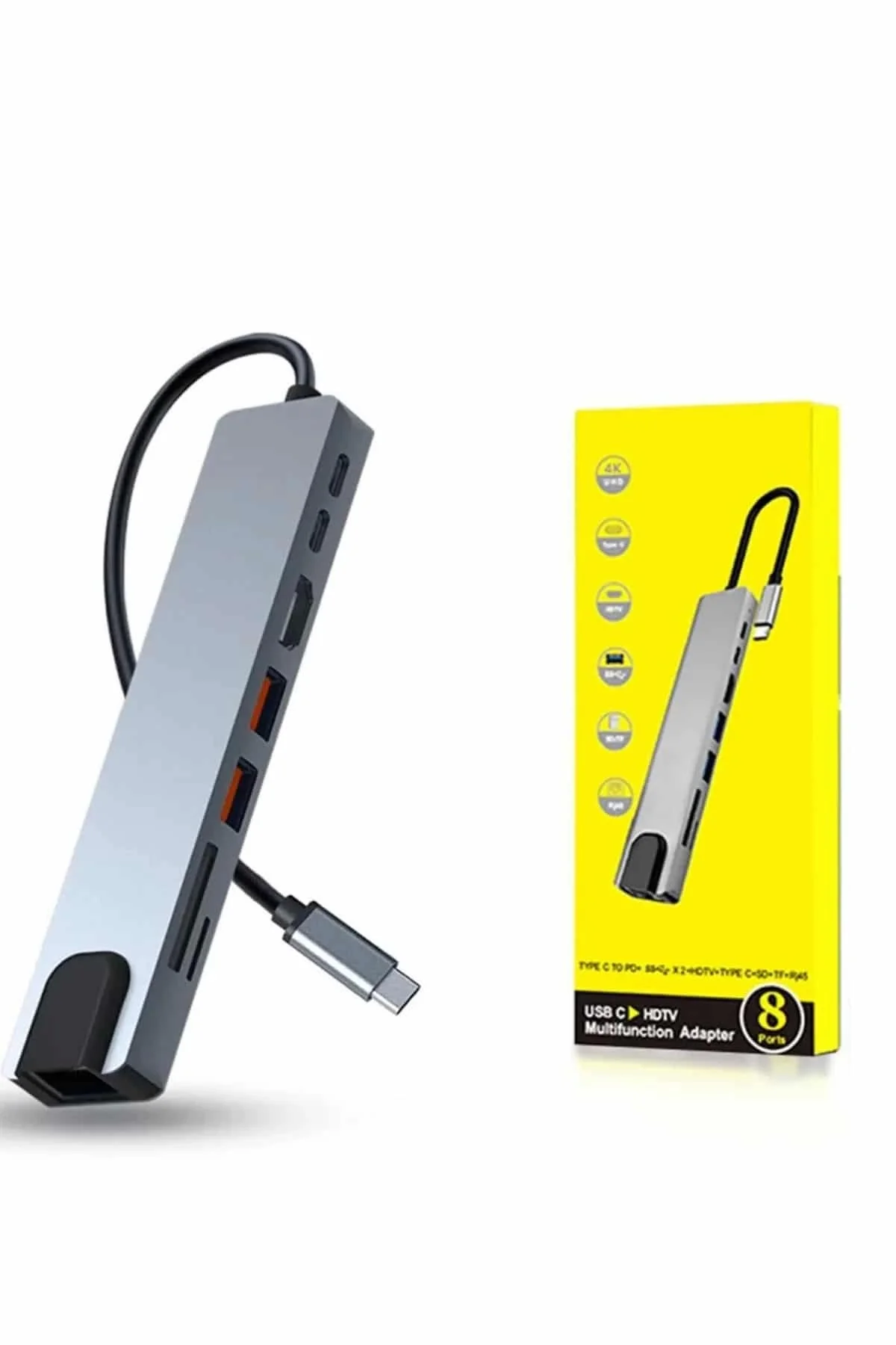 8 Portlu Macbook Çevirici Type C Hub SD TF USB Çoğaltıcı Ethernet