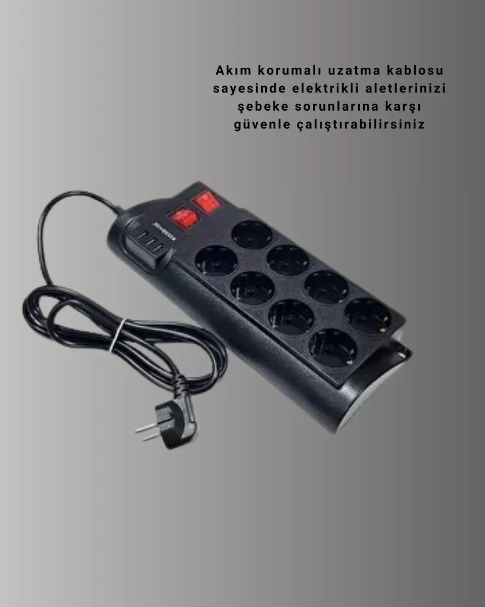 8 Prizli 3 USB Uzatma Kablosu - 4000W Güçlü Termal Korumalı Yeni Nesil Priz