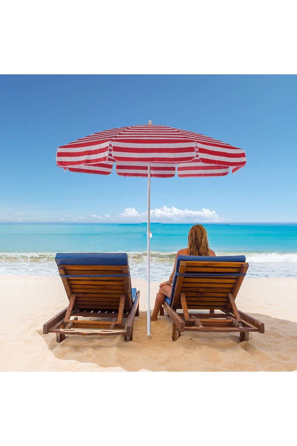 Exent 8 Telli - 200 Cm Plaj Bahçe Balkon Şemsiyesi, Eğilebilen Şemsiye